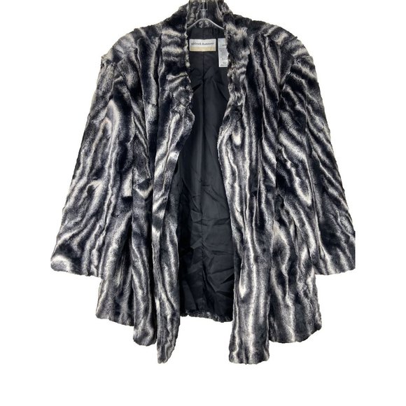 ALFRED DUNNER Grey Black Animal Print Faux Fur Coat 3/4 Sleeve Jacket Plus 18W - Picture 2 of 8